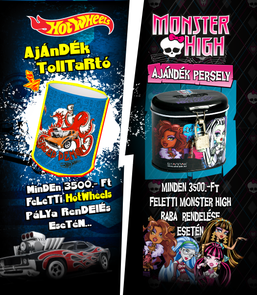 Darček Hot Wheels peračník a Monster High pokladnička