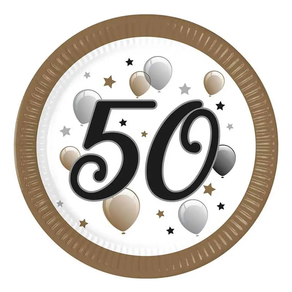 "50" rokov s nápisom papierový tanier 8ks set 23cm kép 1