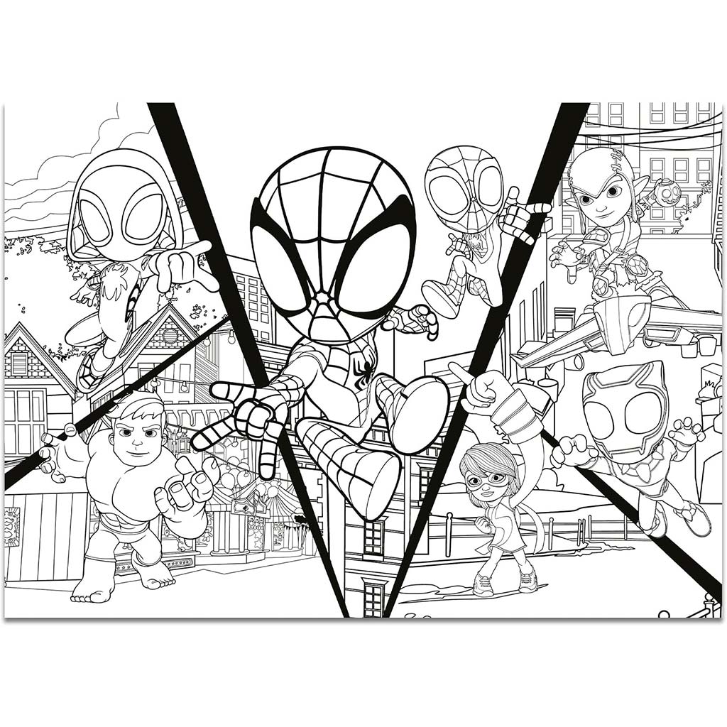 Lisciani – Puzzle Spidey 4 X 48 Pièces MAXIFLOOR – 2 En 1 Avec Verso à Colorier – 35x25 Cm – Dès 4 Ans – Fabriqué En Italie