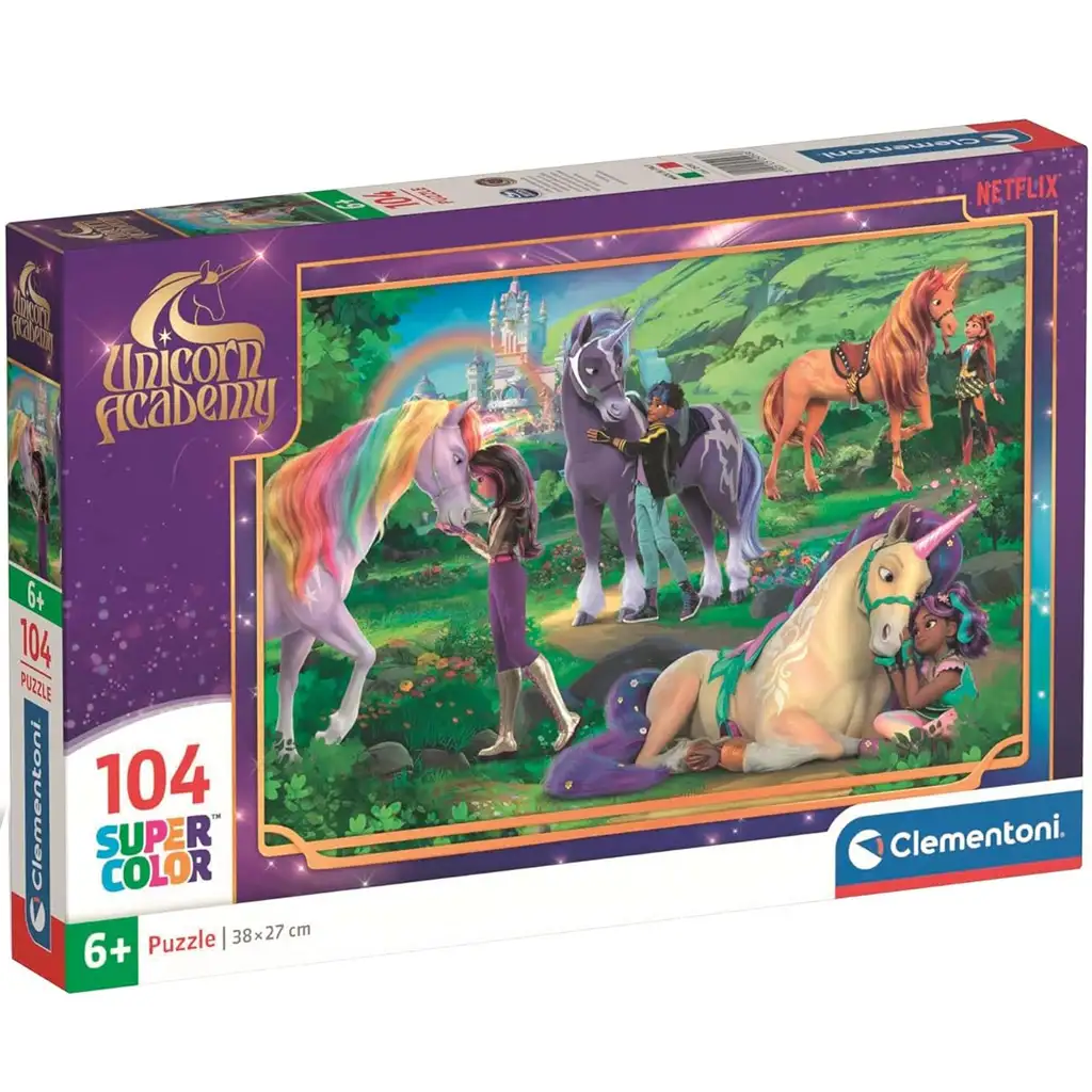 Unicorn Academy dúhové priateľstvo 104-dielne Supercolor puzzle - Clementoni