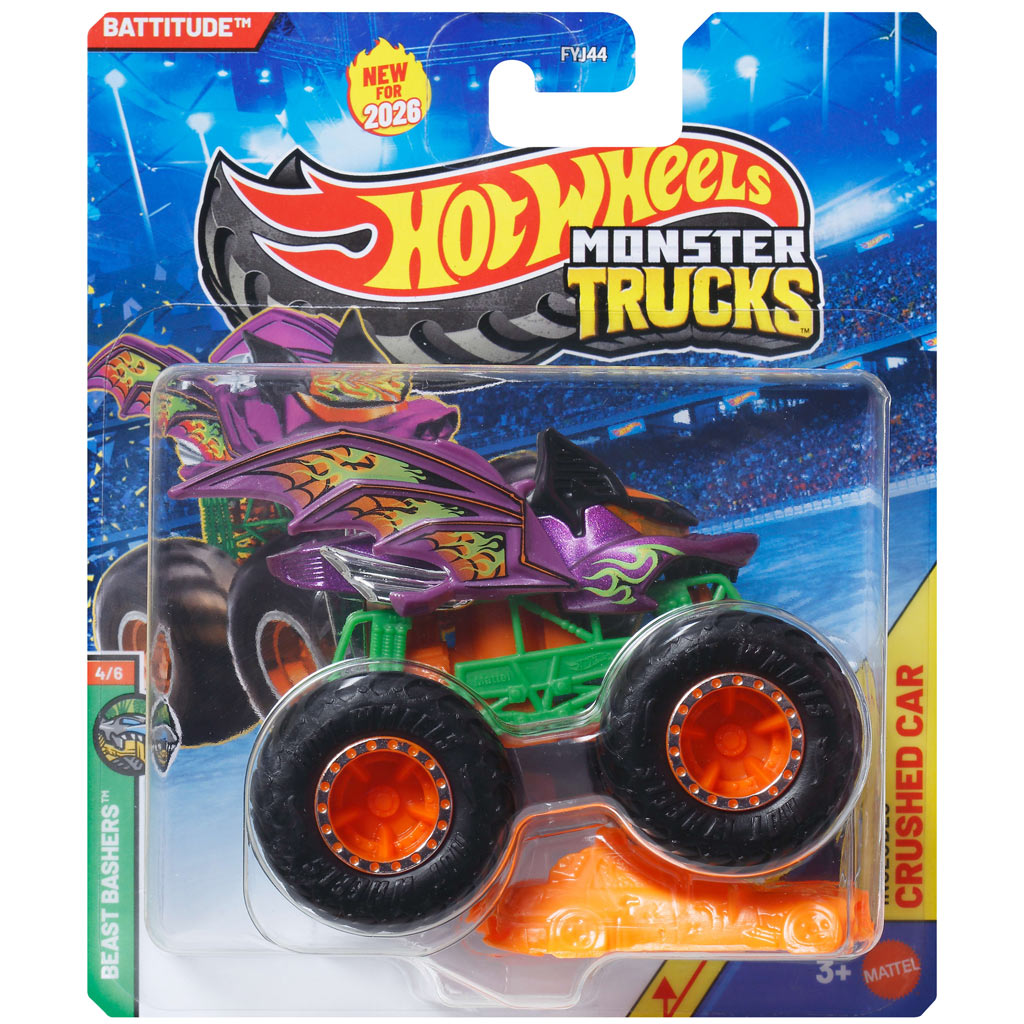 Hot Wheels Monster Trucks: Battitude fialový monster autíčko 1/64 - Mattel kép 1
