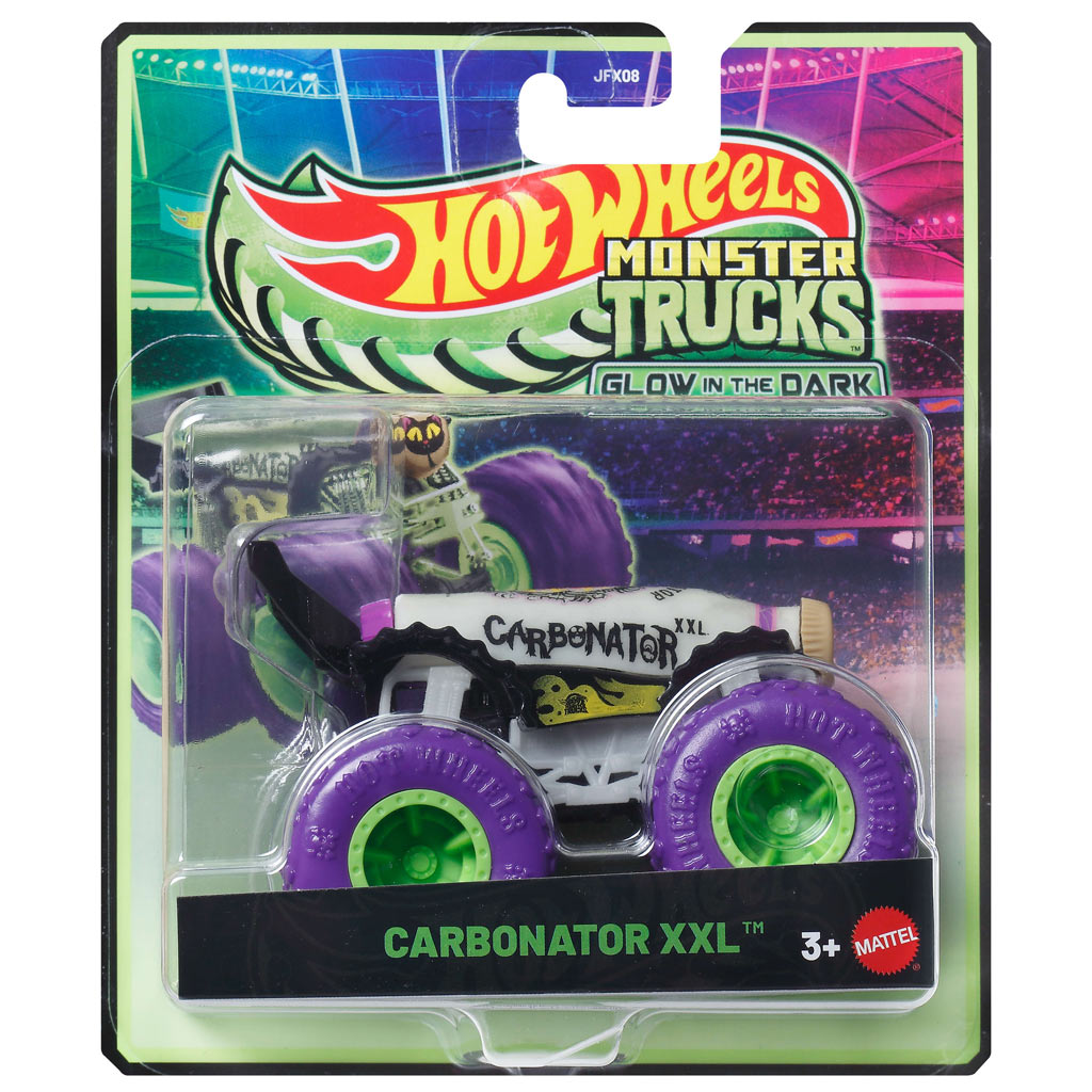 Hot Wheels Monster Trucks: Carbonator XXL biela svietiaca v tme autíčko 1/64 - Mattel kép 1