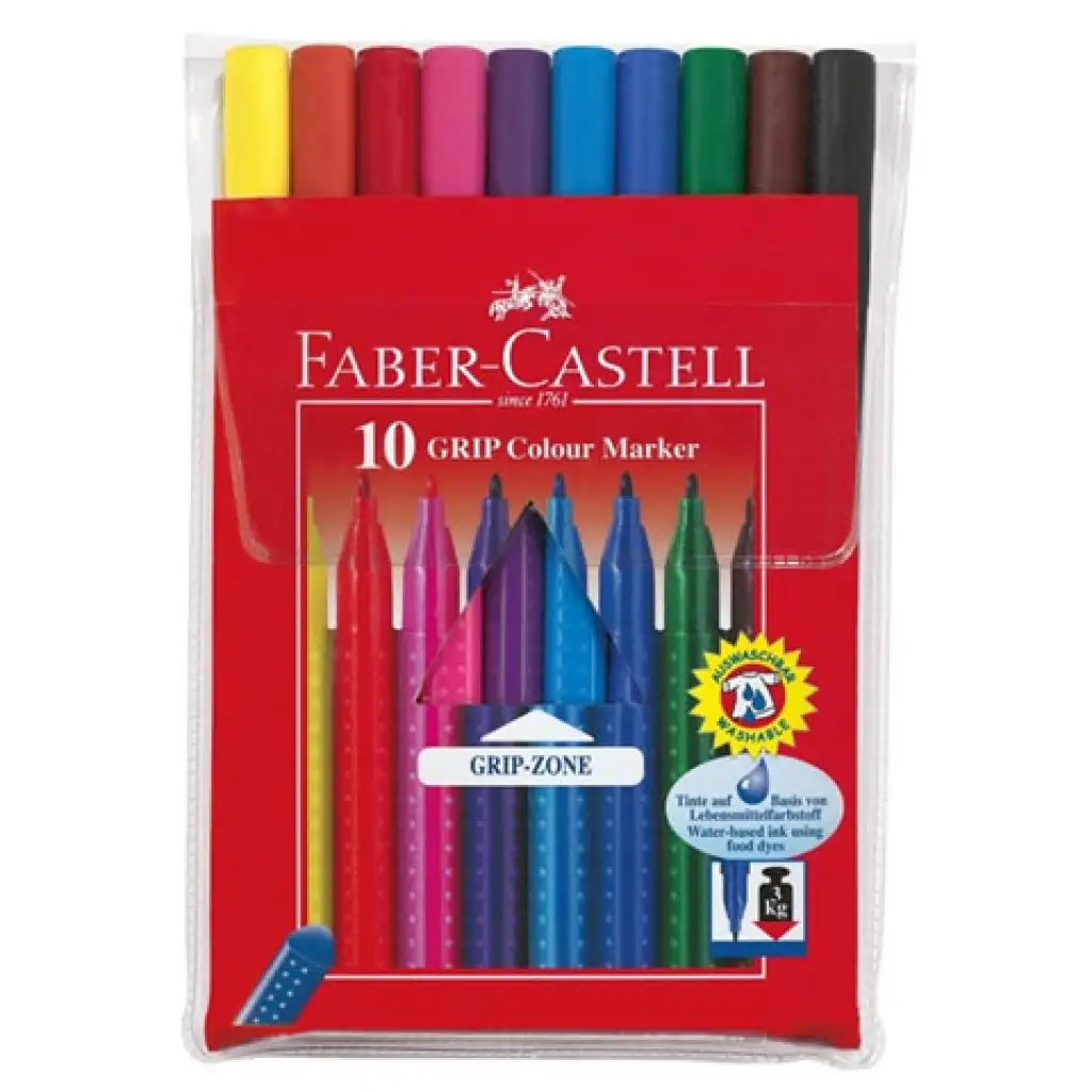 Grip farebné fixky zmývacie 10 kusový set Faber-Castell kép 1