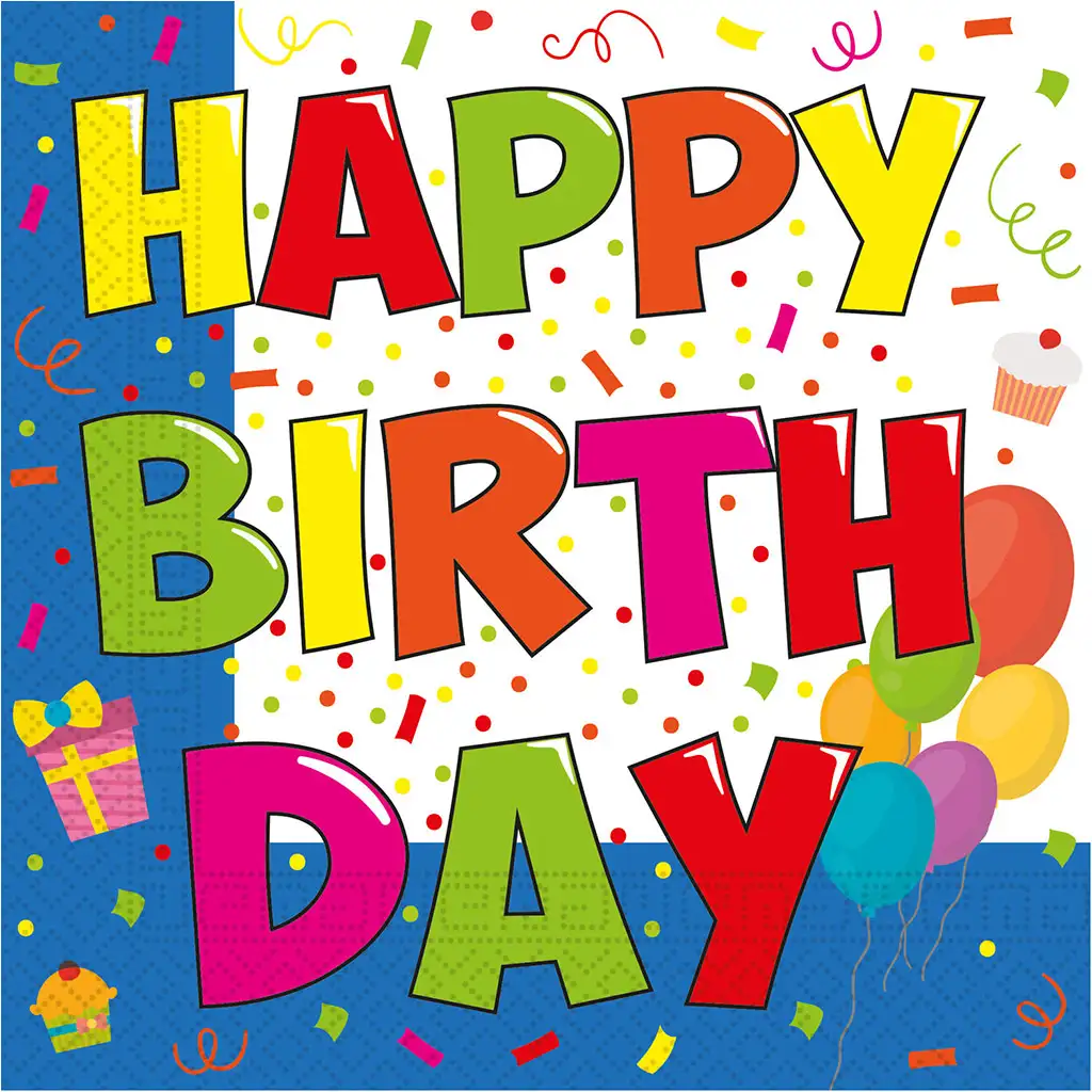 "Happy Birthday" nápisový papierový obrúsok set – 2 vrstvy, 33x33 cm, 20ks kép 1
