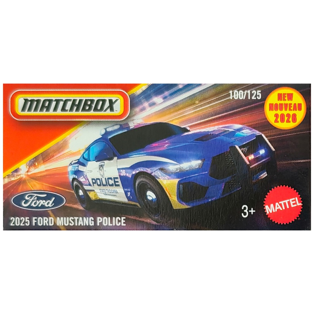 Matchbox: 2025 Ford Mustang Police modrý papierový boxík s autíčkom 1/64 – Mattel kép 1