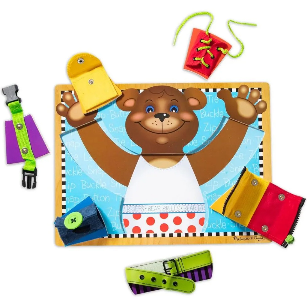 Medvedíková základná zručnosť drevená tabuľa rozvojová hračka - Melissa & Doug kép 2