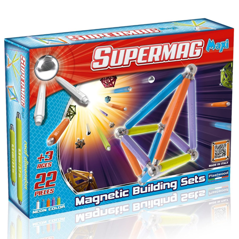 Supermag Maxi Neon color 22 dielikov - magnetická stavebnica kép 1