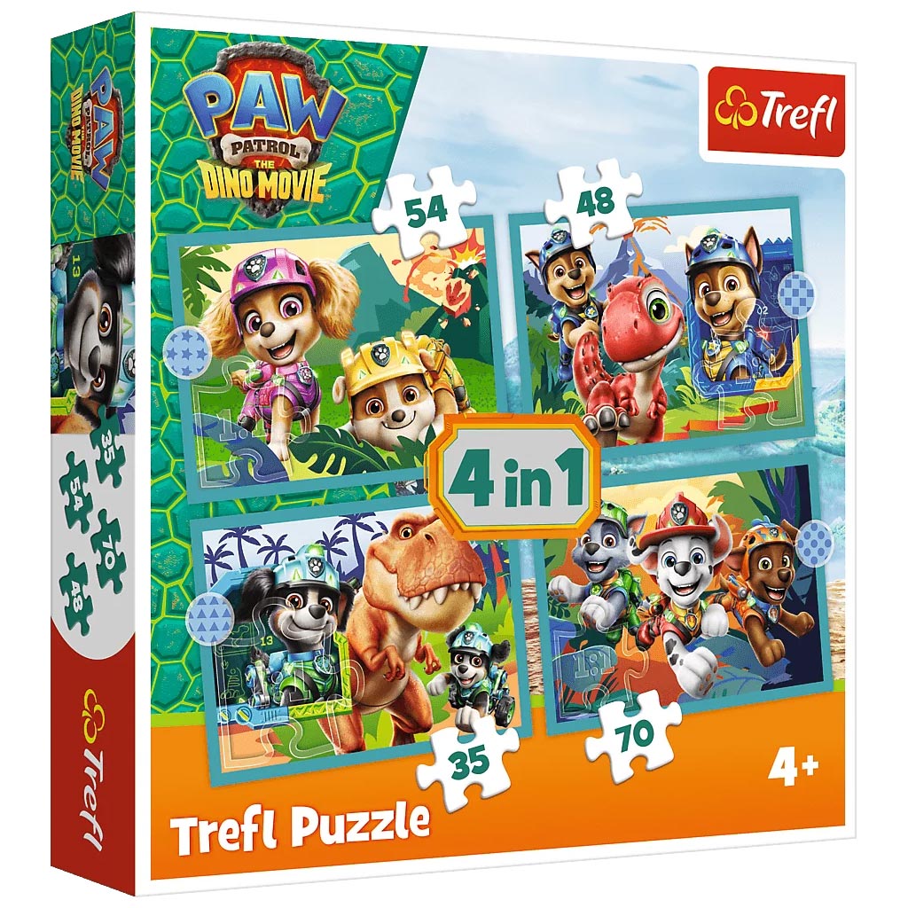 Paw Patrol dobrodružstvá na ostrove dinosaurov 4 v 1 puzzle set - Trefl kép 1
