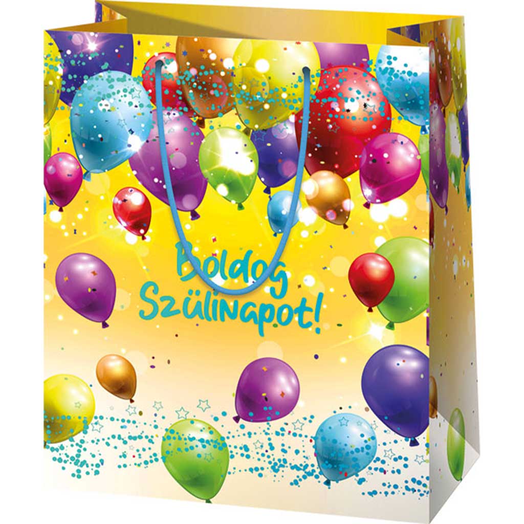 Šťastný narodeninový deň! žltá exkluzívna veľká darčeková taška 26x13x33cm kép 1