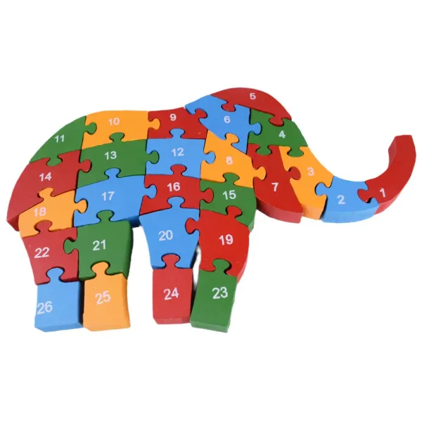 ABC - 123 slonie drevené vzdelávacie puzzle obrázok 2