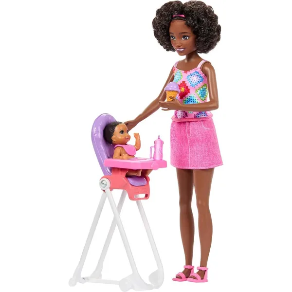 Bábika Barbie v ružových šatách, herná súprava opatrovateľky detí – Mattel obrázok 3