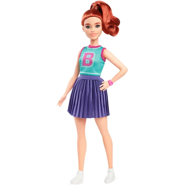 Barbie Fashionista štýlová bábika s červenými vlasmi v fialovej sukni - Mattel obrázok 2
