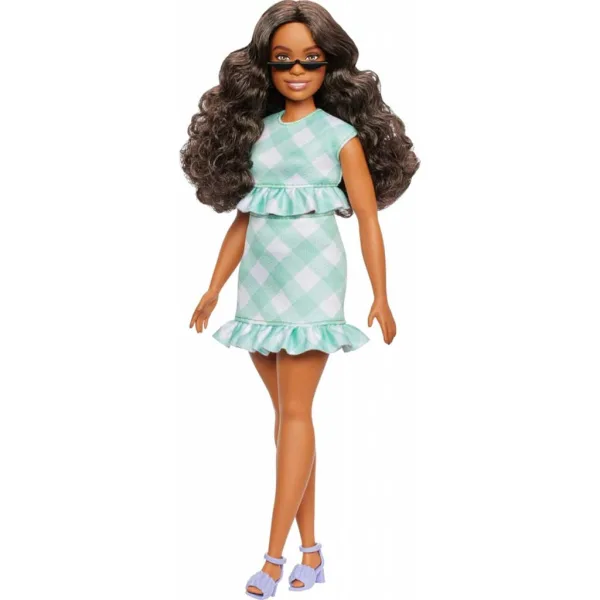 Barbie: Fashionista štýlová bábika v zeleno-bielych kockovaných šatách - Mattel obrázok 2
