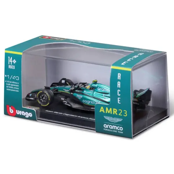Bburago: Aston Martin AMR23 F1 pretekárske auto kovový model 1/43 (Fernando Alonso #14, verzia s prilbou) obrázok 5