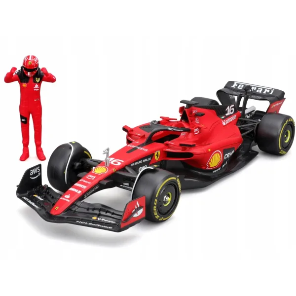 Bburago: Ferrari SF23 F1 pretekárske auto kovový model auta s pilotom 1/24 (Charles Leclerc #16) obrázok 2