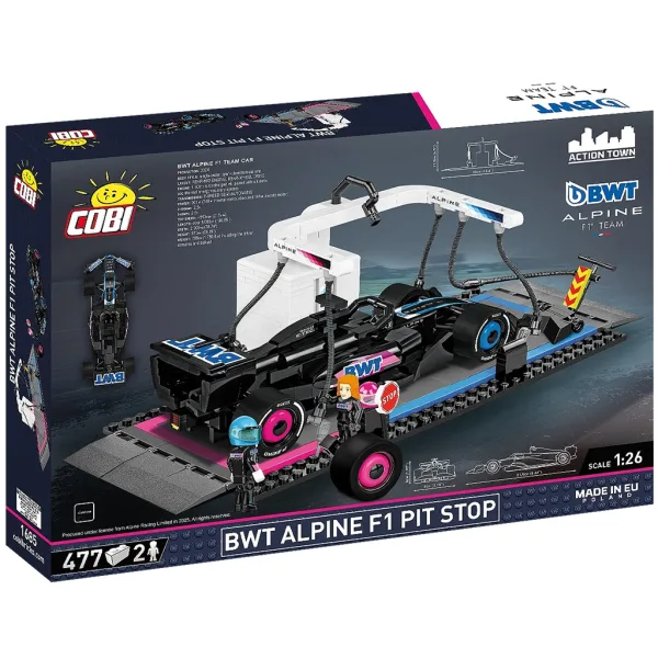 COBI: Stavebnica BWT Alpine F1 – boxová ulička s pretekárskym autom (1685) obrázok 3