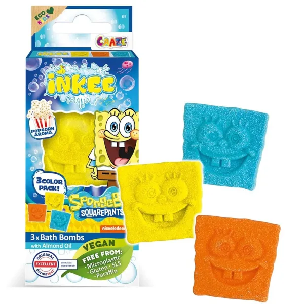 Craze Inkee: Vegánska kúpeľová bomba v tvare - SpongeBob s vôňou popcornu, 3 kusy obrázok 1