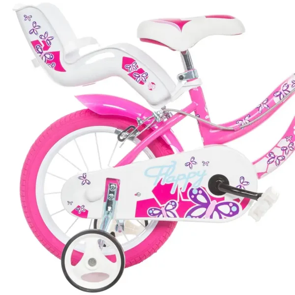 Detský bicykel Flappy 16” s košíkom a sedačkou pre bábiku v ružovo-bielej farbe – Dino Bikes bicykel obrázok 2