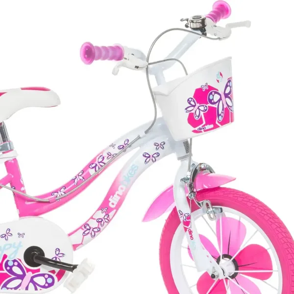 Detský bicykel Flappy 16” s košíkom a sedačkou pre bábiku v ružovo-bielej farbe – Dino Bikes bicykel obrázok 3