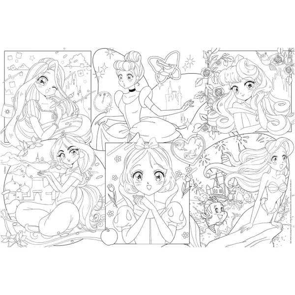 Disney Princezné – Mangová mágia 2 v 1, 250-dielne puzzle a omaľovánka 50x35 cm – Lisciani obrázok 3