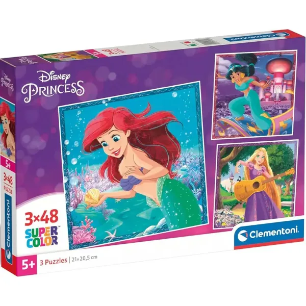 Disney Princezné 3x48 dielov Supercolor puzzle - Clementoni obrázok 1