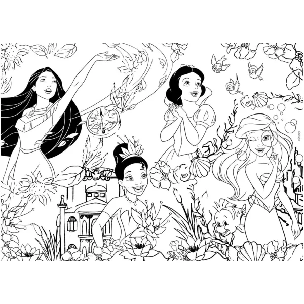 Disney princezné 2 v 1, 24-dielne puzzle a omaľovánka 35x25 cm - Lisciani obrázok 3