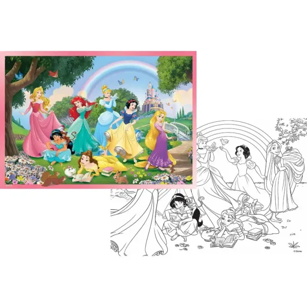 Disney princezné dúhové 2 v 1 108-dielne puzzle a omaľovánka 70x50 cm - Lisciani obrázok 2