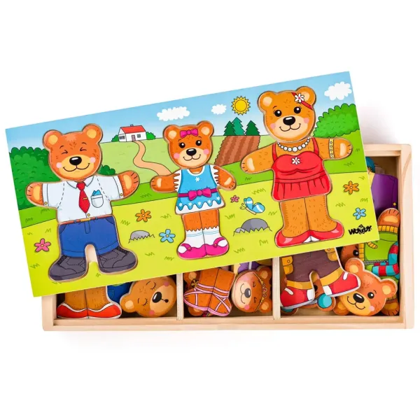 Drevené puzzle s obliekacou medveďou rodinkou - Woodyland obrázok 2