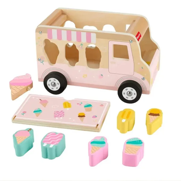 Fisher-Price: Drevený zmrzlinový vozík s triedením tvarov - Mattel obrázok 2