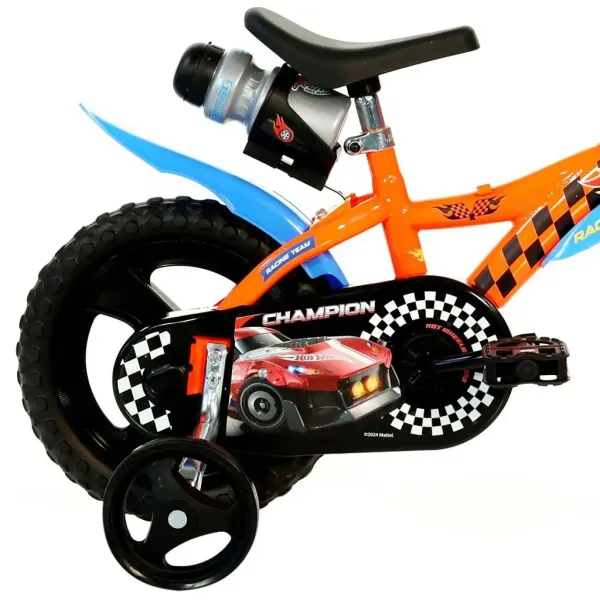 Hot Wheels 12” detský bicykel s držiakom na fľašu a pomocnými kolieskami v oranžovo-čiernej farbe – bicykel Dino Bikes obrázok 2