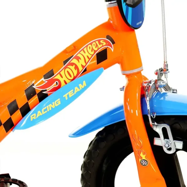 Hot Wheels 12” detský bicykel s držiakom na fľašu a pomocnými kolieskami v oranžovo-čiernej farbe – bicykel Dino Bikes obrázok 4