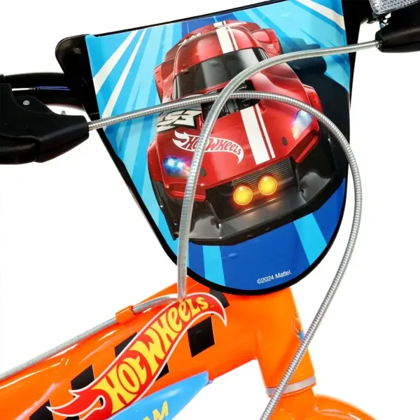 Hot Wheels 14" detský bicykel s držiakom na fľašu a pomocnými kolieskami v oranžovo-čiernej farbe – bicykel Dino Bikes obrázok 4