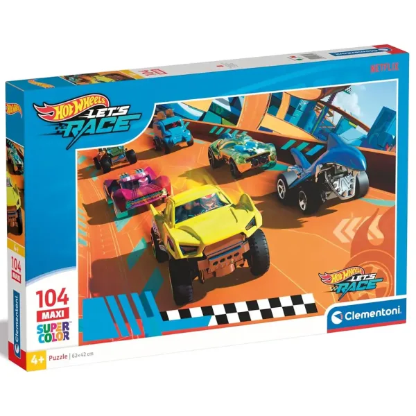 Hot Wheels preteky s 104-dielnym maxi supercolor puzzle - Clementoni obrázok 1