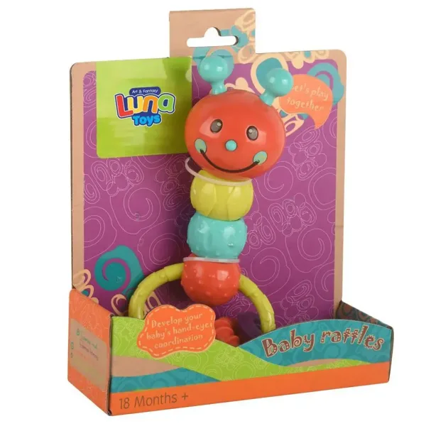 Húsenka tvarovaný farebný detský chrastítko a hryzák 18cm obrázok 3
