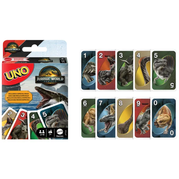 Jurassic World: Znovuzrodenie UNO kartová hra - Mattel obrázok 3