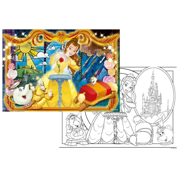 Kráska a zviera Belle 2 v 1, puzzle so 108 dielikmi a omaľovánka 70x50 cm - Lisciani obrázok 2