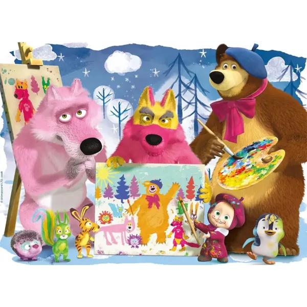 Máša a medve maľovanie s priateľmi 60-dielne maxi podlahové puzzle 70x50 cm - Lisciani obrázok 2