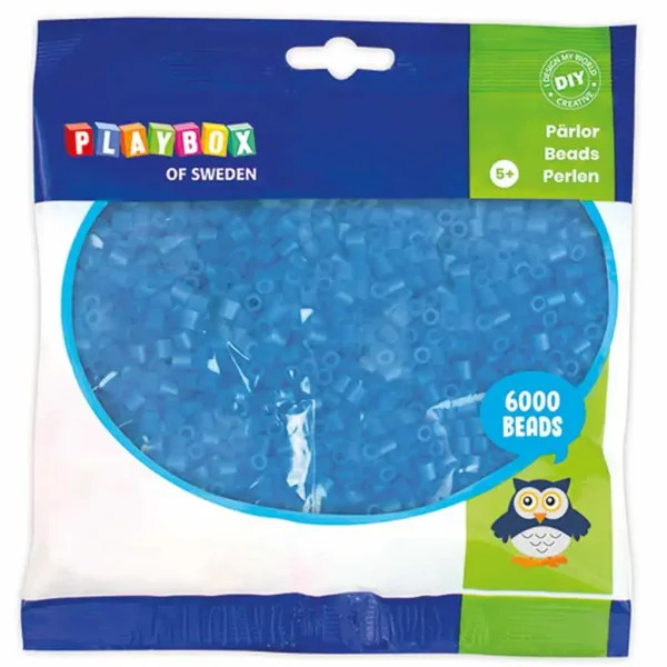 PlayBox: 5mm MIDI priehľadné žehliace korálky v modrej farbe, balenie 6000 ks. obrázok 1