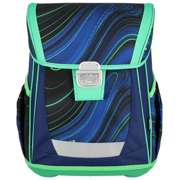 Spirit: Blue Stripes modro-zelené pruhy na čiernom podklade školská taška, batoh 4-dielna súprava 41x20x32cm obrázok 2