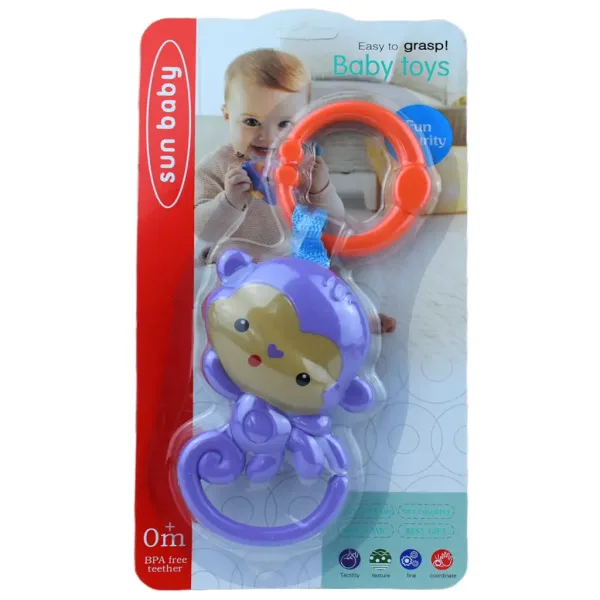 Sun Baby: Veselá fialová opica bábika s chrastítkom obrázok 4