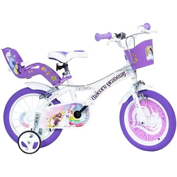 Unicorn Academy bielo-fialový bicykel vo veľkosti 14 - Dino Bikes detský bicykel obrázok 1