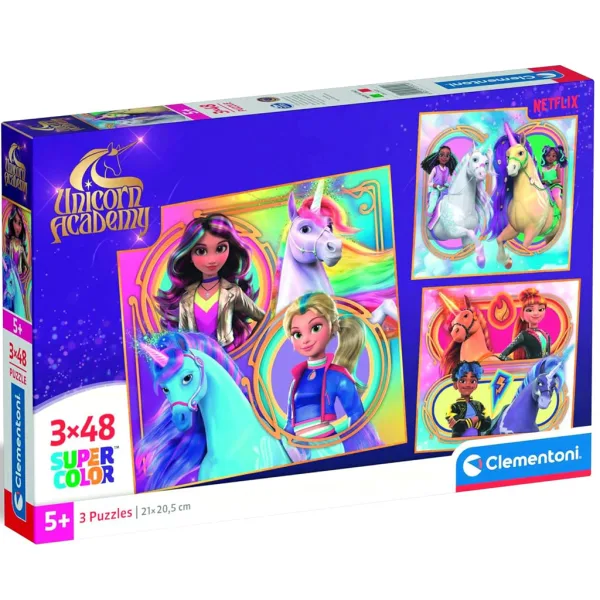 Unicorn Akademia 3x48-dielna Supercolor puzzle - Clementoni obrázok 1
