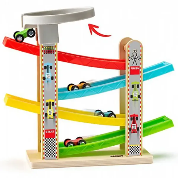 Automobilová dráha, hrací set so 4 autíčkami - Woodyland obrázok 2