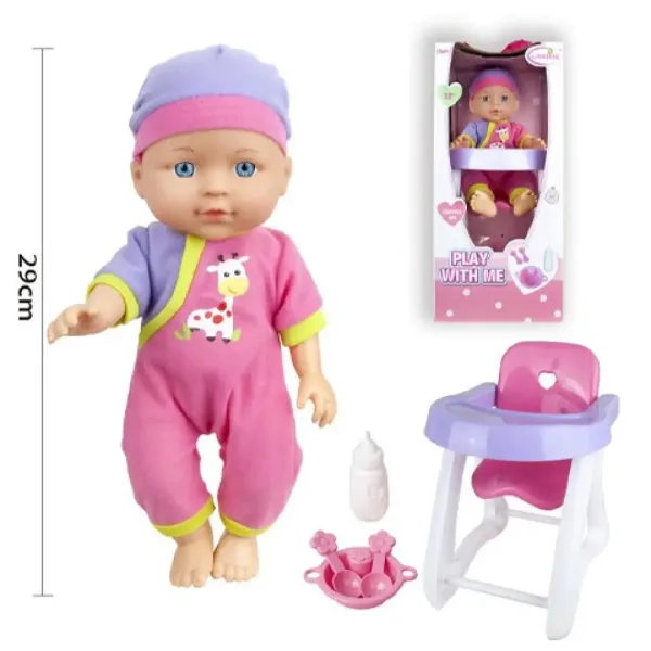 Bábika v pyžame s jedálenskou stoličkou a doplnkami 29cm obrázok 2