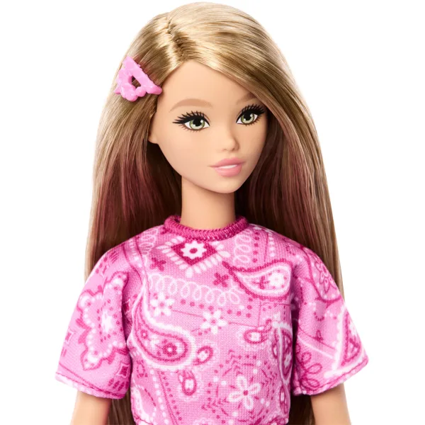 Barbie: Fashionista Priateľky štýlová módna bábika v ružovom šatách s motívom šatky - Mattel obrázok 3