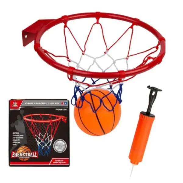 Basketbalový set s prsteňom, farebnou sieťou, loptou a pumpou 24cm obrázok 2