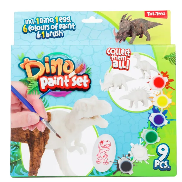 Dino Paint Set: Maľovateľná figura dinosaura s farbami a štetcom 9-dielna sada obrázok 2