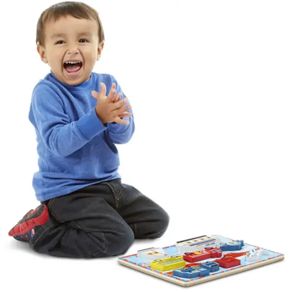 Dopravné hrubé drevené tvarové puzzle s 9 prvkami - Melissa & Doug obrázok 2