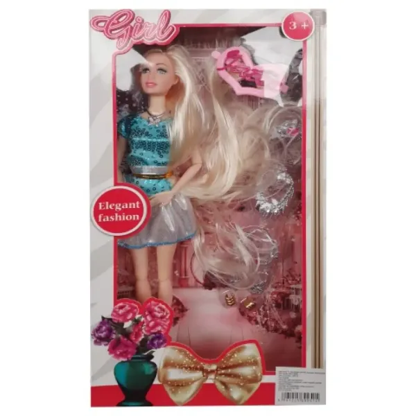 Elegantná módna bábika 28cm s dlhými blond vlasmi, v čiernych šatách a s príslušenstvom obrázok 3