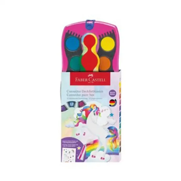 Faber-Castell: Akvarel 12-dielny set s nálepkami Unicorn a dúhovými trblietkami obrázok 1
